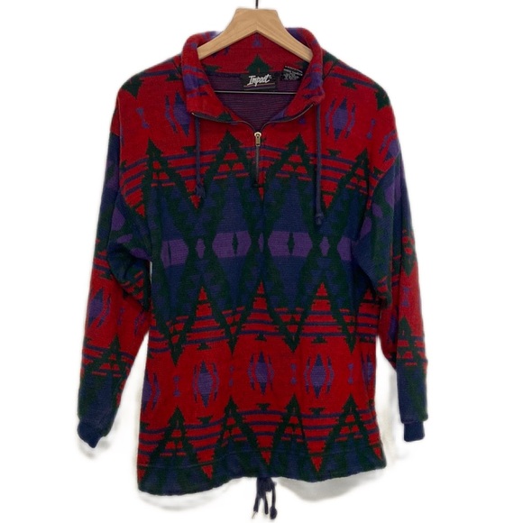 Vintage Impact Quarter Zip Pullover Sweatshirt Small 90s Western Aztec Southwest - Picture 1 of 5